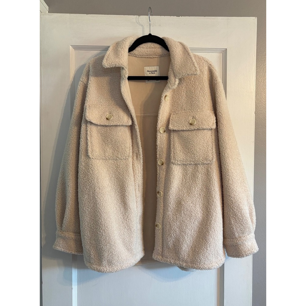 Women's Abercrombie & Fitch Cream Sherpa Shacket Size Medium